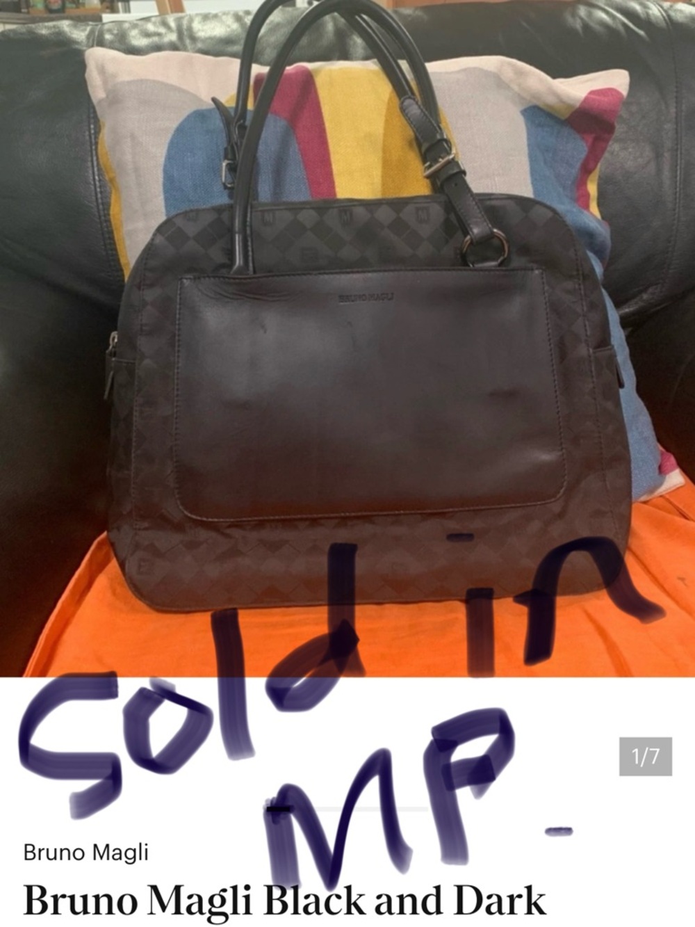Bruno Magli Black and Dark Brown Satchel